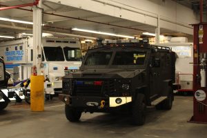 Yonkers Bobcat Police Vehicle on display for newsman Dominic Carter